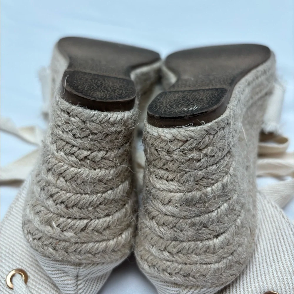 Serra Cream Espadrille Wedges with Textured Fabric Tie Up Boho